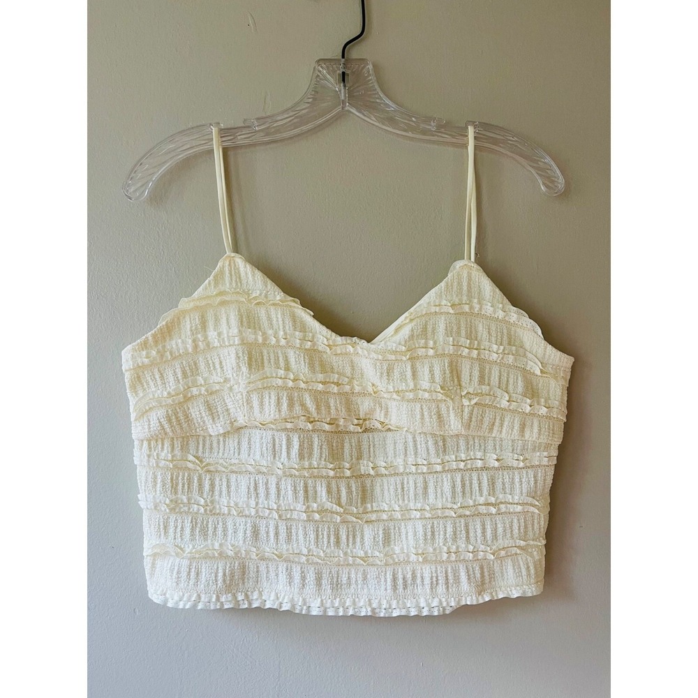 GLG XL Beige Lucy Ruffled Lace Tank Crop Top Stretch Semi Lined